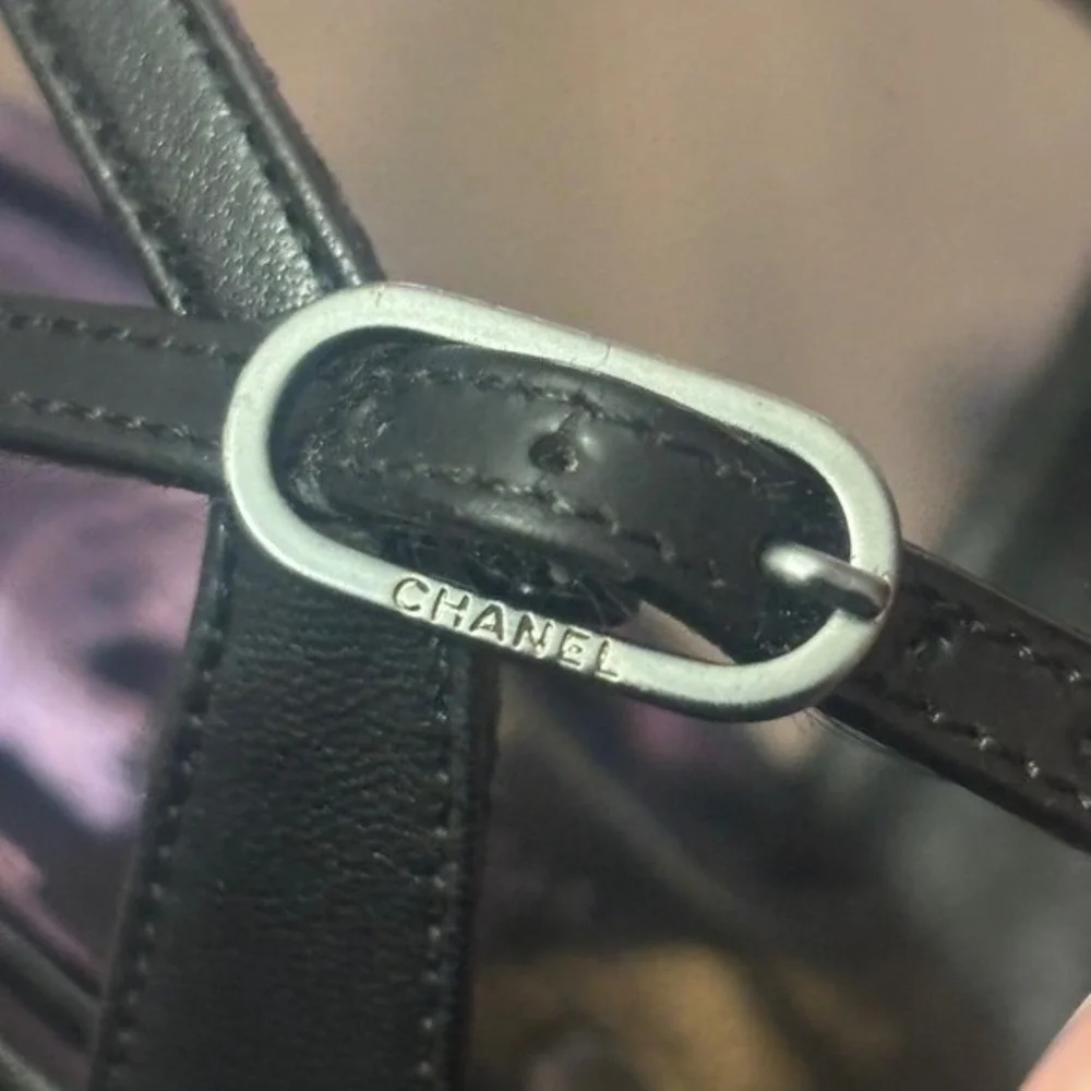 Chanel‎ Black Leather Strappy Heels Size 37.5